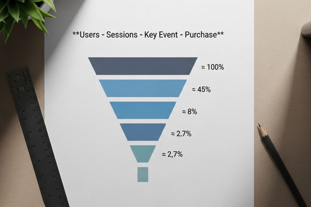 Conversion funnel from users to purchase