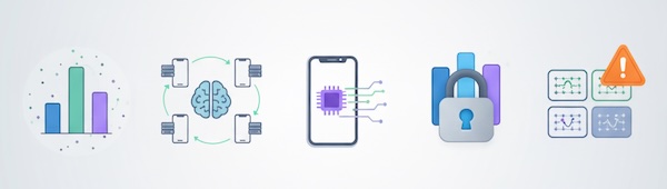 Icons for DP, federated learning, on-device inference, secure aggregation, and synthetic data
