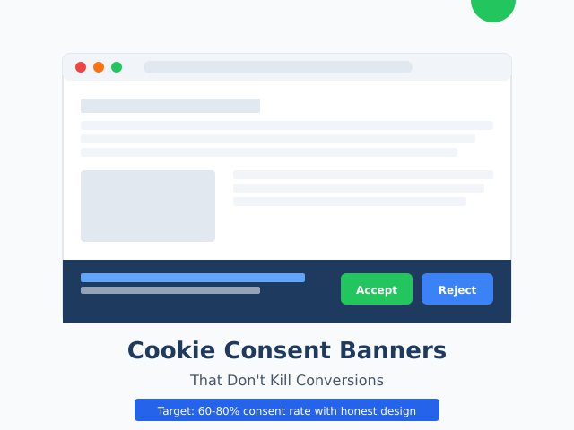 Cookie consent banner with equal accept and reject buttons