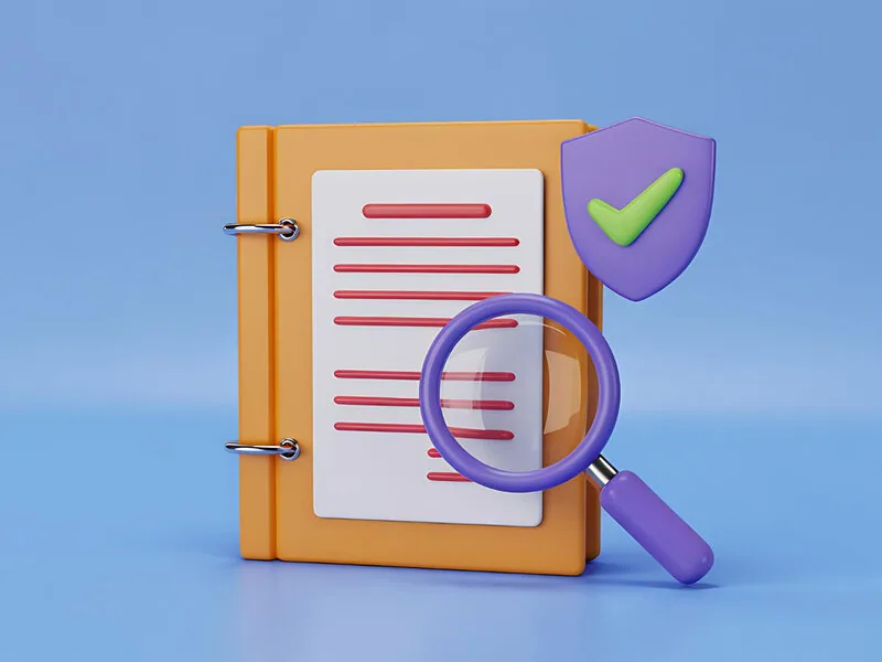 Audit document with magnifier and shield representing analytics review