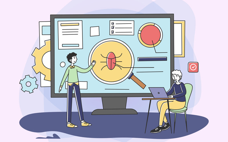 QA testing bug magnifier team illustration for pruning metrics