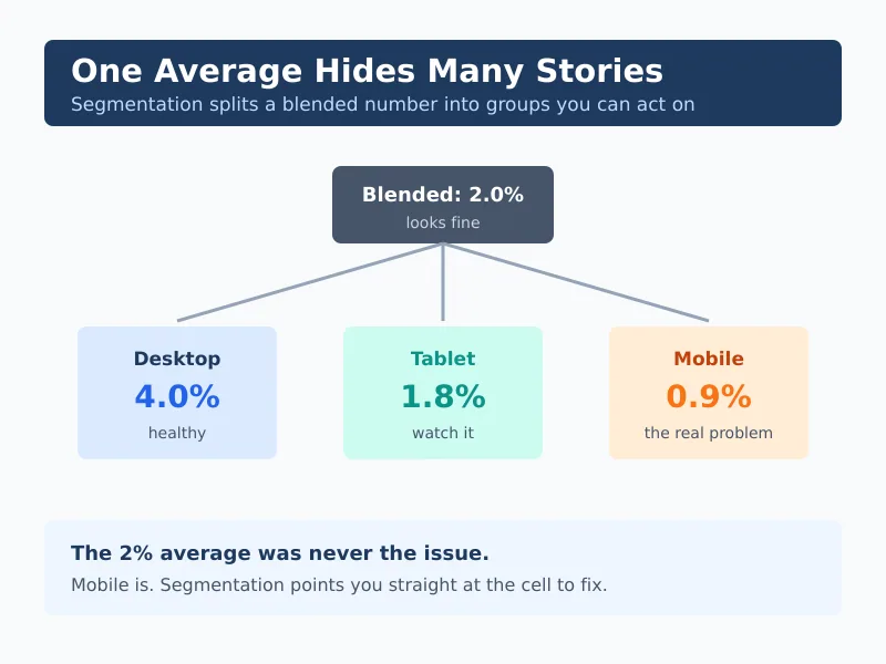 Web analytics segmentation splitting a blended average into groups